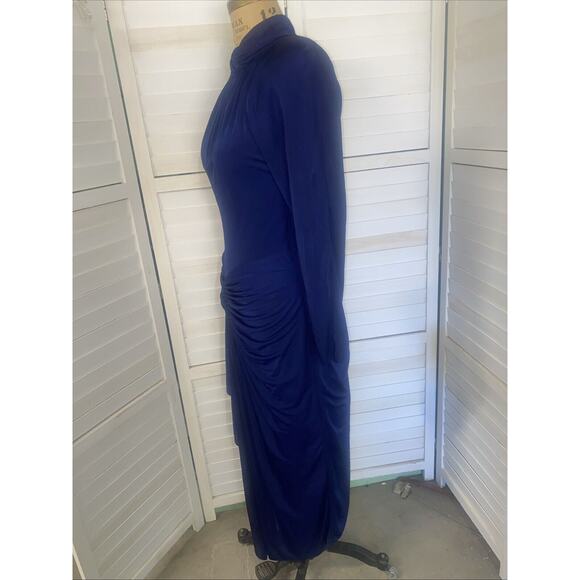 VINTAGE CASADEI 1980s Blue Draped Open Back Long Sleeve Dress Sz Large - Picture 9 of 11